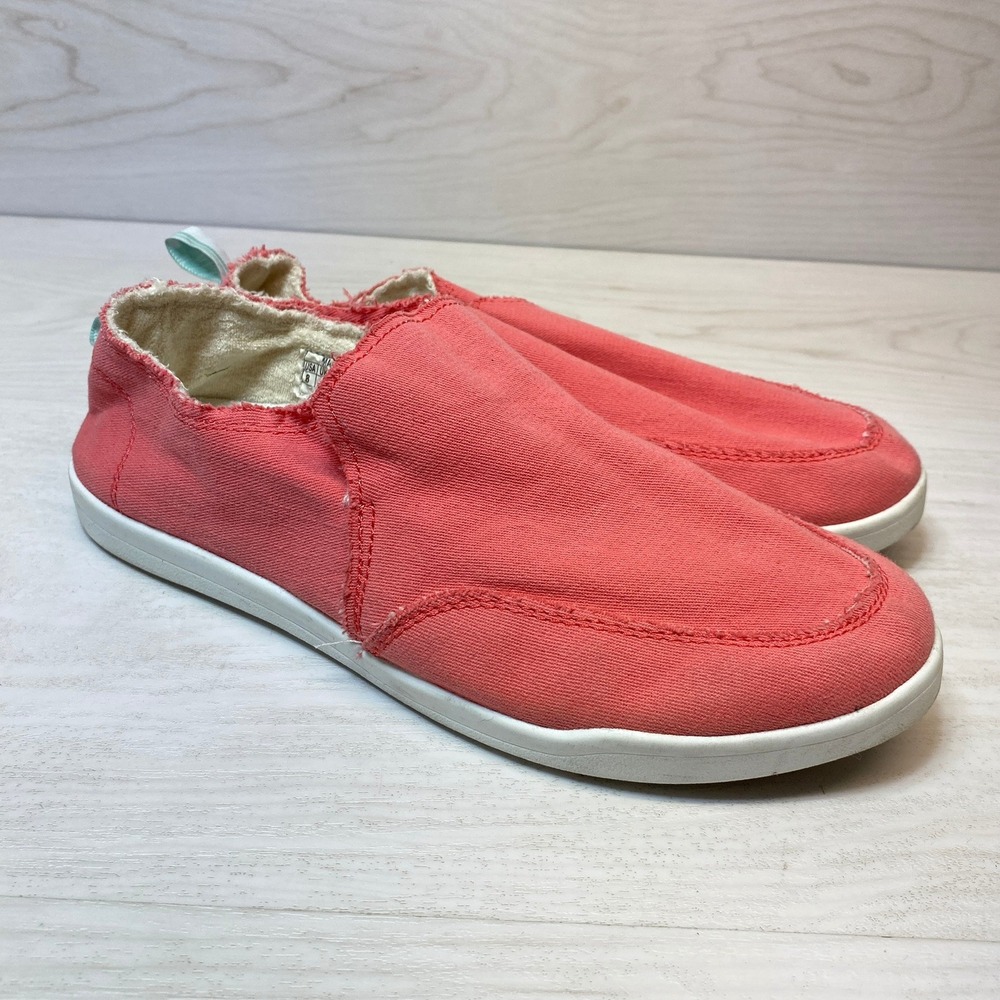 Vionic Womens 8 Malibu Slip On Sneaker Frayed Canvas Coral Pink Vegan Casual